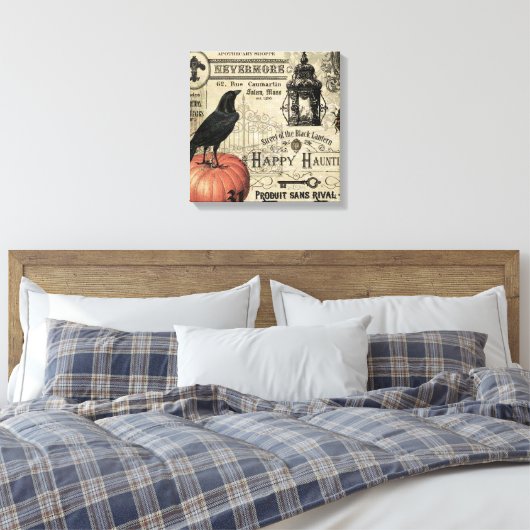 moderne halloween pompoen en kraai canvas afdruk (Insitu (Slaapkamer))