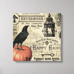 moderne  halloween pompoen en kraai canvas afdruk