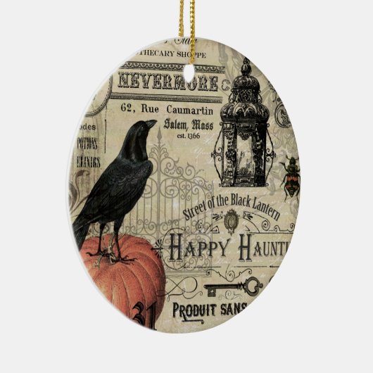 moderne  halloween pompoen en kraai keramisch ornament (Rechts)