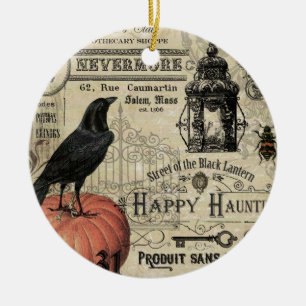 moderne  halloween pompoen en kraai keramisch ornament