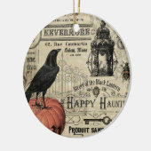 moderne  halloween pompoen en kraai keramisch ornament (Links)