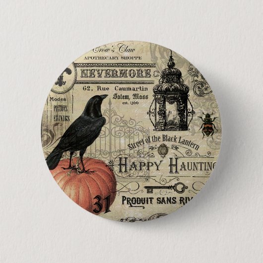 moderne  halloween pompoen en kraai ronde button 5,7 cm (Voorkant)