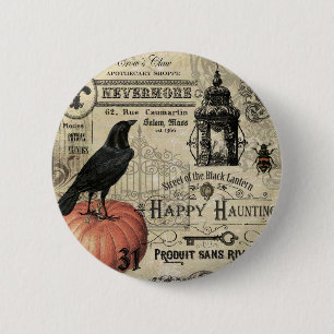 moderne halloween pompoen en kraai ronde button 5,7 cm
