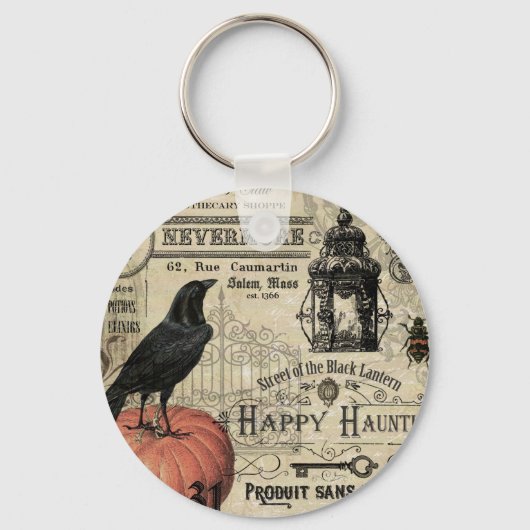 moderne halloween pompoen en kraai sleutelhanger (Voorkant)