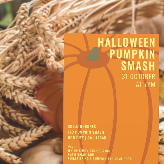 Moderne Halloween Pompoen Smash Feest Uitnodiging