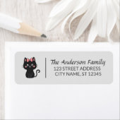Moderne Halloween Schattigee Zwarte Kat Custom Fam Etiket (Insitu)