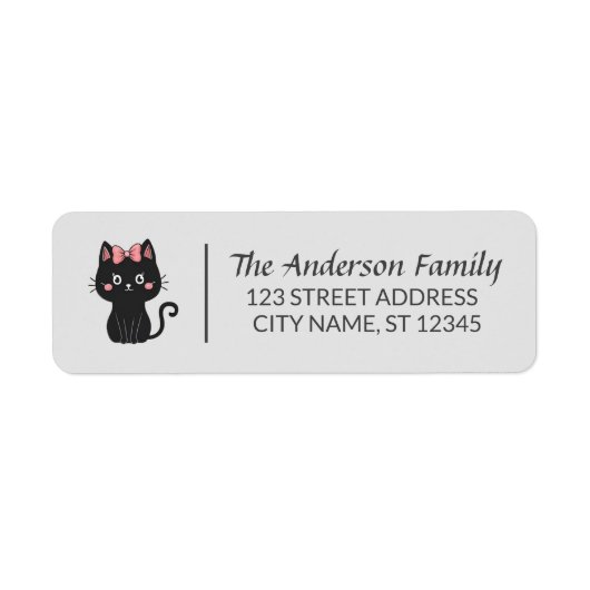 Moderne Halloween Schattigee Zwarte Kat Custom Fam Etiket (Voorkant)