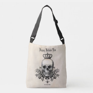 Moderne Halloween schedel en kroon Crossbody Tas