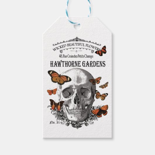 moderne Halloween schedel en vlinders Cadeaulabel (Voorkant)