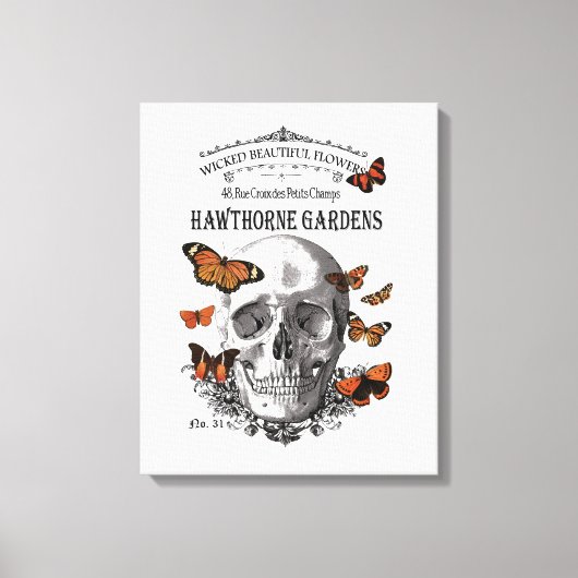 moderne Halloween schedel en vlinders Canvas Afdruk (Voorkant)