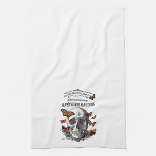moderne Halloween schedel en vlinders Theedoek