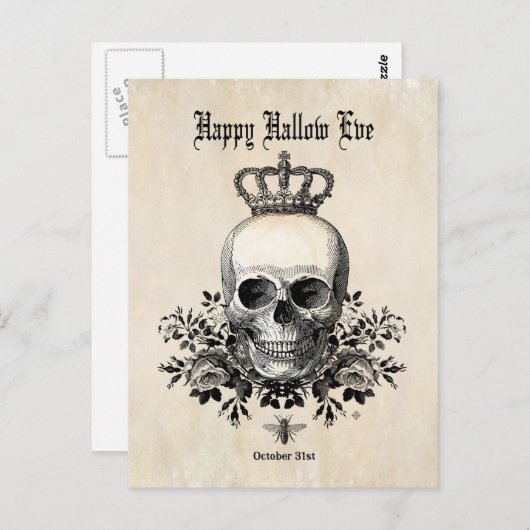 Moderne  halloween schedel met kroon briefkaart (Voorkant / Achterkant)