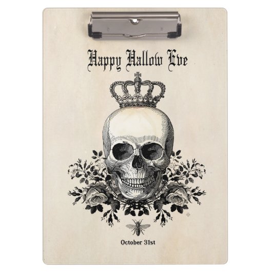 Moderne Halloween schedel met kroon Klembord (Voorkant)