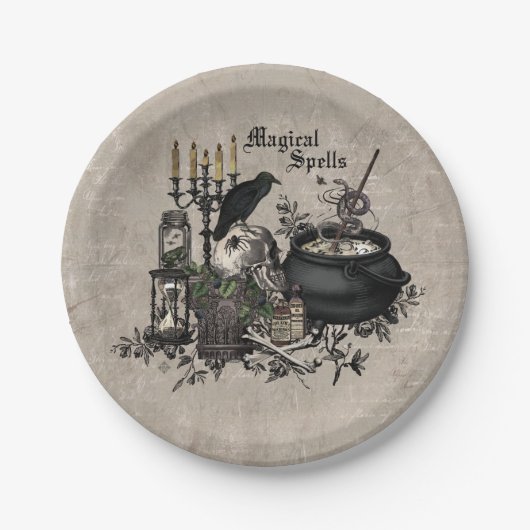 Moderne Halloween schedel Papieren Bordje (Voorkant)