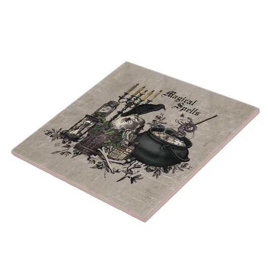 Moderne  Halloween schedel Tegeltje (Zijkant)