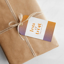 Moderne Halloween Sinaasappel en Violet Gift Label Cadeaulabel