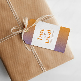 Moderne Halloween Sinaasappel en Violet Gift Label Cadeaulabel