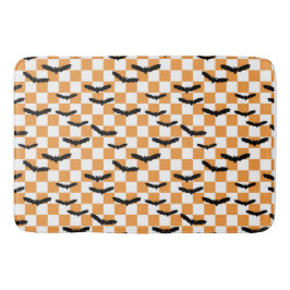 Moderne Halloween Spooky Bats Sinaasappel Checkerb Badmat