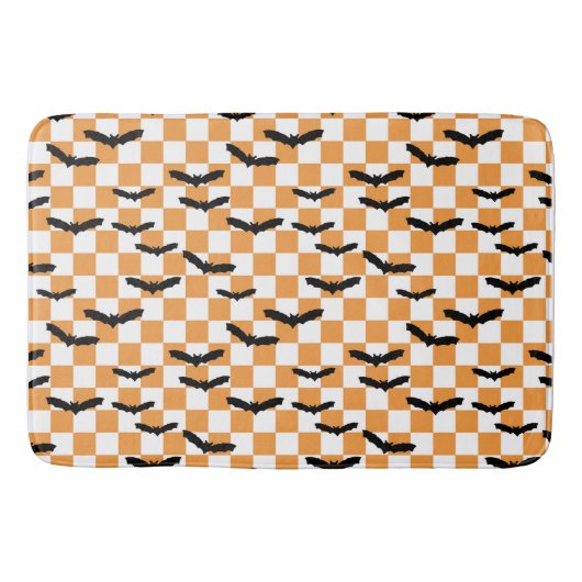 Moderne Halloween Spooky Bats Sinaasappel Checkerb Badmat (Voorkant)