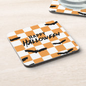 Moderne Halloween Spooky Bats Sinaasappel Checkerb Bier Onderzetter (Linkerzijde)