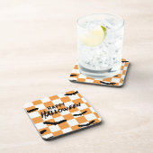 Moderne Halloween Spooky Bats Sinaasappel Checkerb Bier Onderzetter (Rechterzijde)