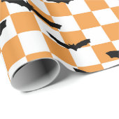 Moderne Halloween Spooky Bats Sinaasappel Checkerb Cadeaupapier (Rol Hoek)