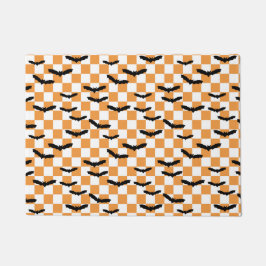 Moderne Halloween Spooky Bats Sinaasappel Checkerb Deurmat