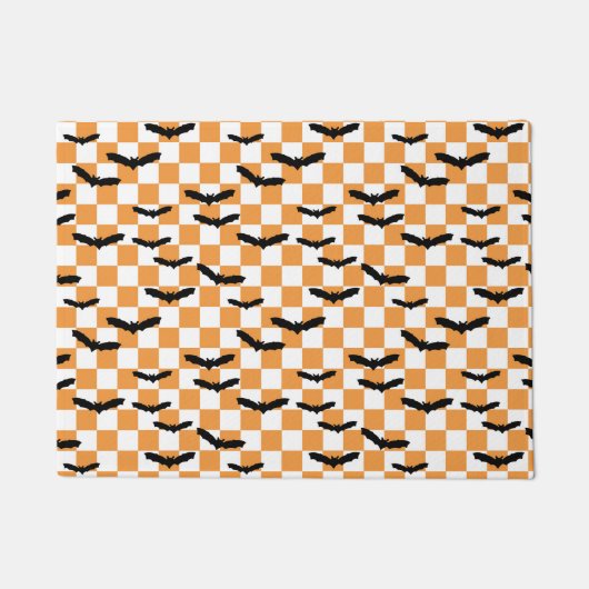 Moderne Halloween Spooky Bats Sinaasappel Checkerb Deurmat (Voorkant)