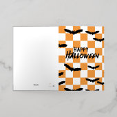 Moderne Halloween Spooky Bats Sinaasappel Checkerb Folie Wenskaart (Buiten Laag)