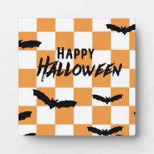 Moderne Halloween Spooky Bats Sinaasappel Checkerb
