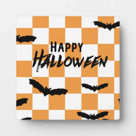 Moderne Halloween Spooky Bats Sinaasappel Checkerb Fotoplaat