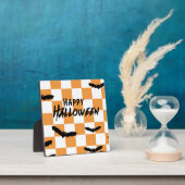 Moderne Halloween Spooky Bats Sinaasappel Checkerb Fotoplaat (Insitu)