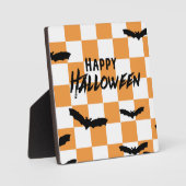 Moderne Halloween Spooky Bats Sinaasappel Checkerb Fotoplaat (Voorkant)