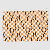 Moderne Halloween Spooky Bats Sinaasappel Checkerb Golfhanddoek (Horizontaal)