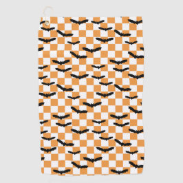 Moderne Halloween Spooky Bats Sinaasappel Checkerb Golfhanddoek