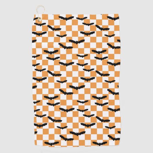 Moderne Halloween Spooky Bats Sinaasappel Checkerb Golfhanddoek (Voorkant)