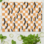 Moderne Halloween Spooky Bats Sinaasappel Checkerb Theedoek (Gevouwen)
