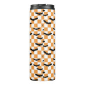 Moderne Halloween Spooky Bats Sinaasappel Checkerb Thermosbeker (Achterkant)