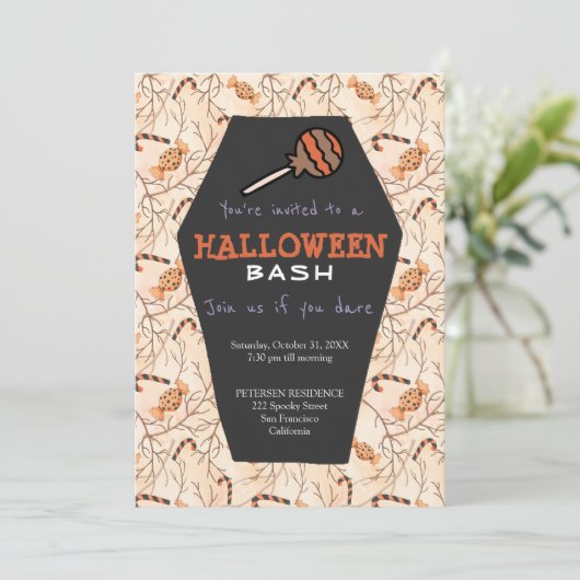 Moderne Halloween trick or treat leuke party-uitno Kaart (Staand voorkant)