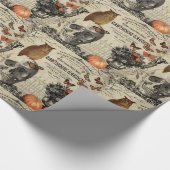 Moderne  halloween-uil en schedel cadeaupapier (Hoek)