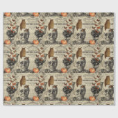 Moderne  halloween-uil en schedel cadeaupapier (Vlak)