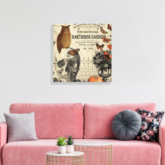 Moderne halloween-uil en schedel canvas afdruk (Insitu (Woonkamer))