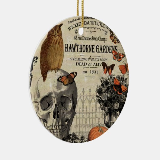 Moderne  halloween-uil en schedel keramisch ornament (Rechts)