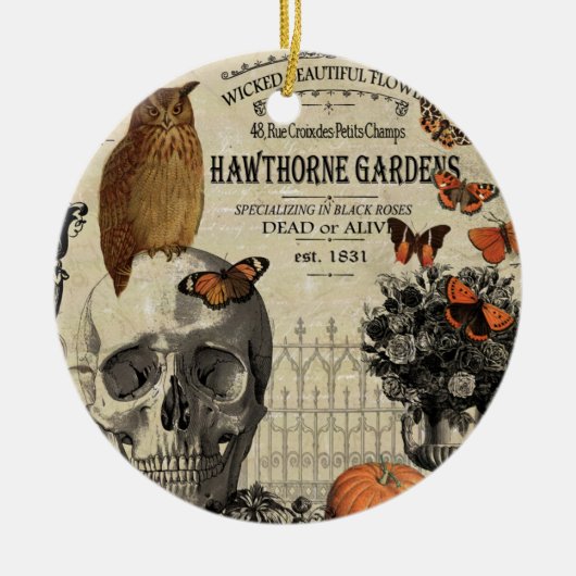 Moderne  halloween-uil en schedel keramisch ornament (Voorkant)