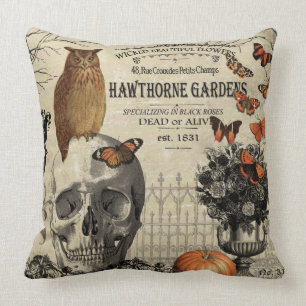Moderne  halloween-uil en schedel kussen