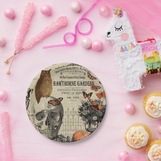 Moderne  halloween-uil en schedel papieren bordje (Feest)