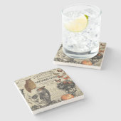 Moderne  halloween-uil en schedel stenen onderzetter (Zijkant)