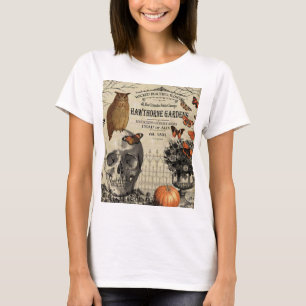 Moderne halloween-uil en schedel t-shirt