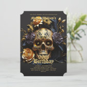 Moderne Halloween Verjaardagsfeestje Zwart Gouden  Kaart (Staand voorkant)