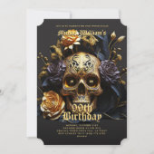 Moderne Halloween Verjaardagsfeestje Zwart Gouden  Kaart (Voorkant)